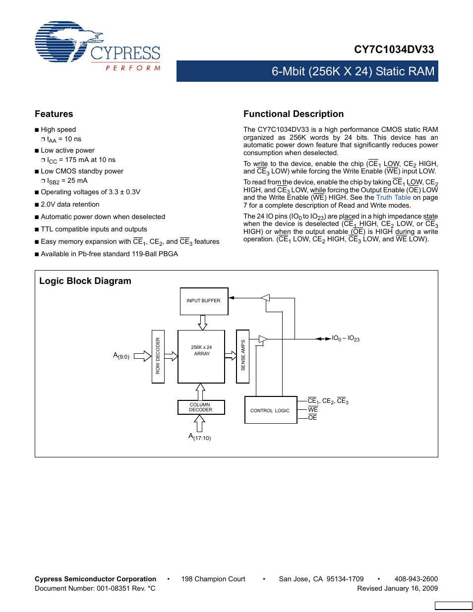 Cypress CY7C1034DV33 User Manual | 9 pages