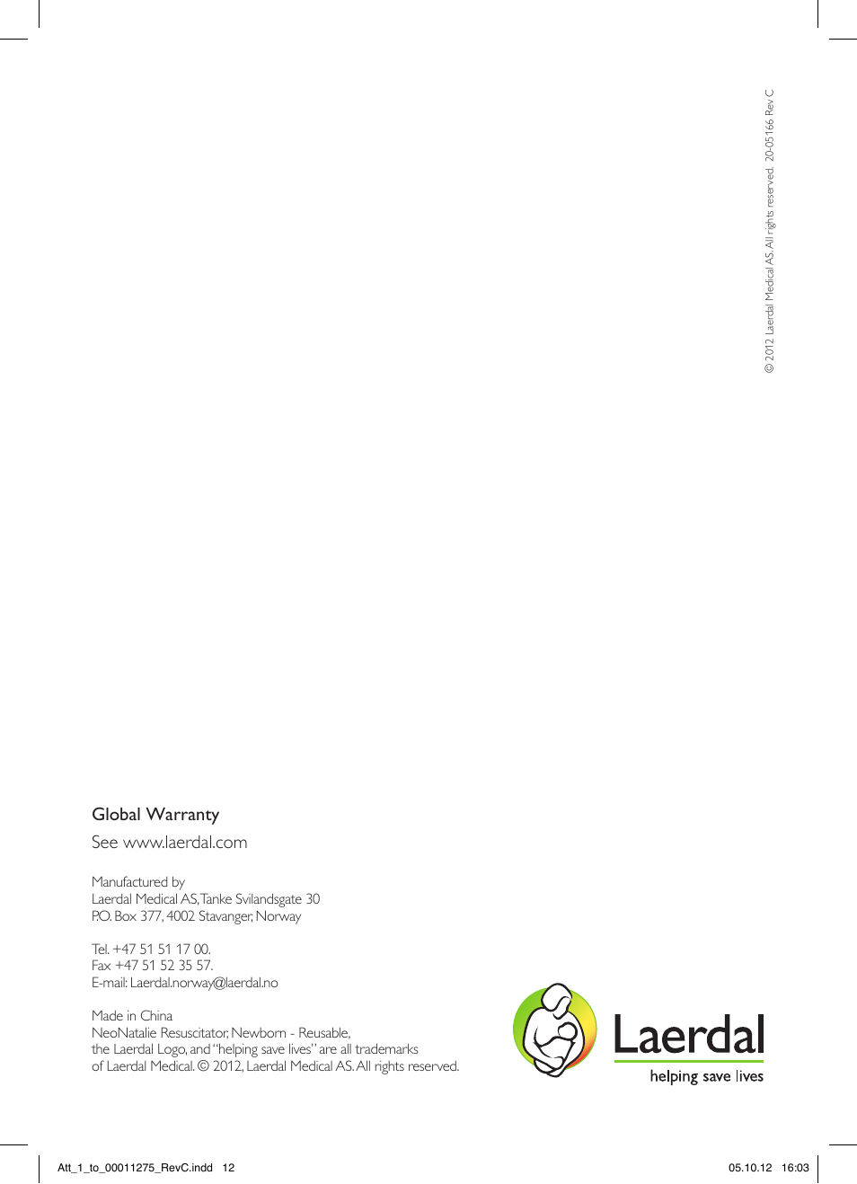 Laerdal LGH Simplified Resuscitator User Manual | Page 12 / 12