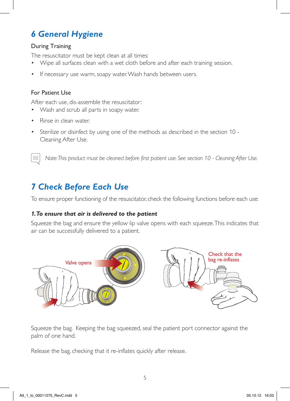 6 general hygiene, 7 check before each use | Laerdal LGH Simplified Resuscitator User Manual | Page 5 / 12