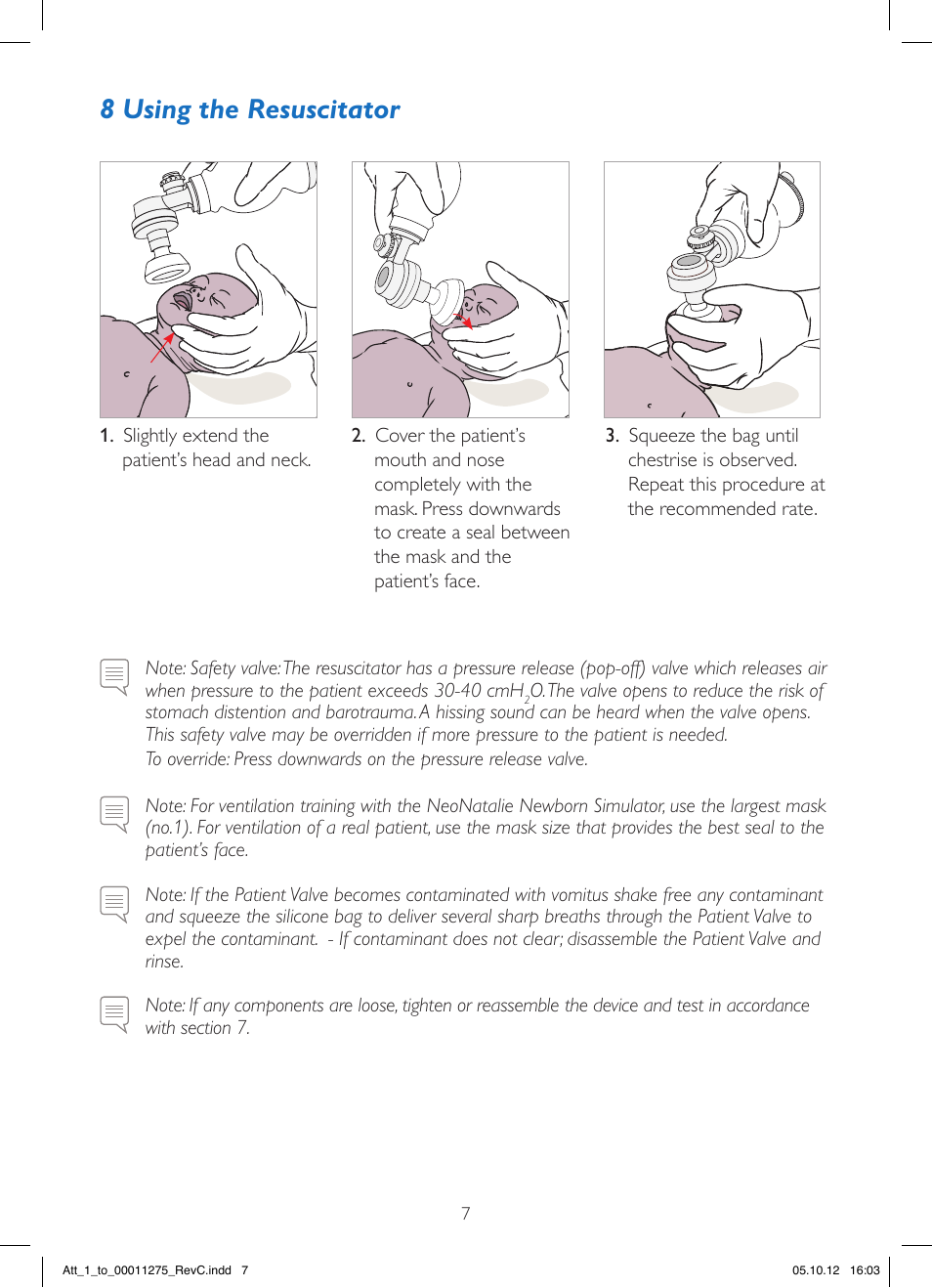 8 using the resuscitator | Laerdal LGH Simplified Resuscitator User Manual | Page 7 / 12