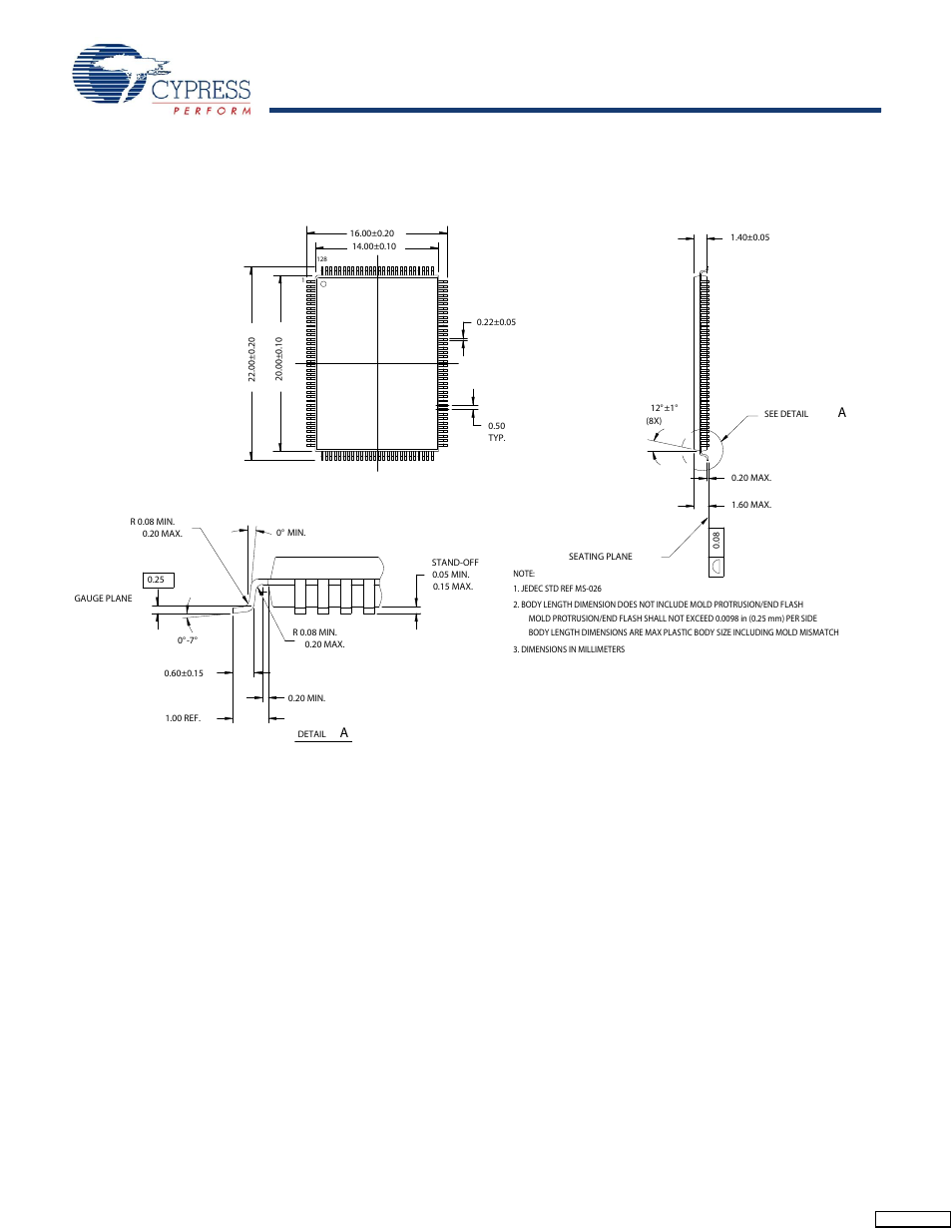 Package diagrams, Continued) | Cypress Perform CY7C68013 User Manual | Page 58 / 62