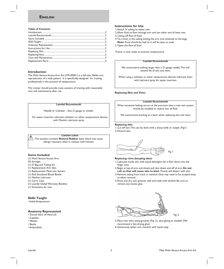 Laerdal Multi-Venous IV Training Arms User Manual | Page 2 / 3