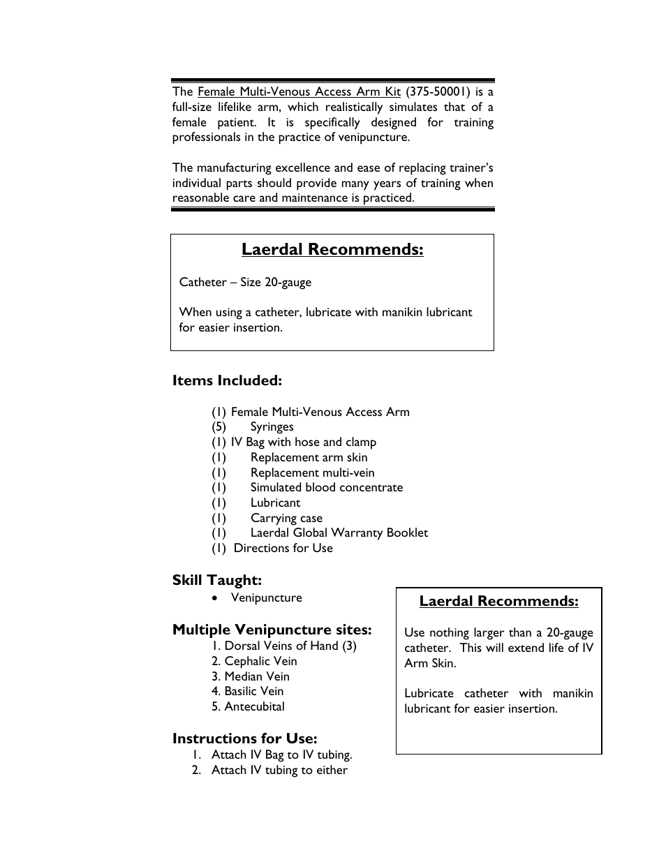 Laerdal recommends | Laerdal Multi-Venous IV Training Arms User Manual | Page 4 / 10