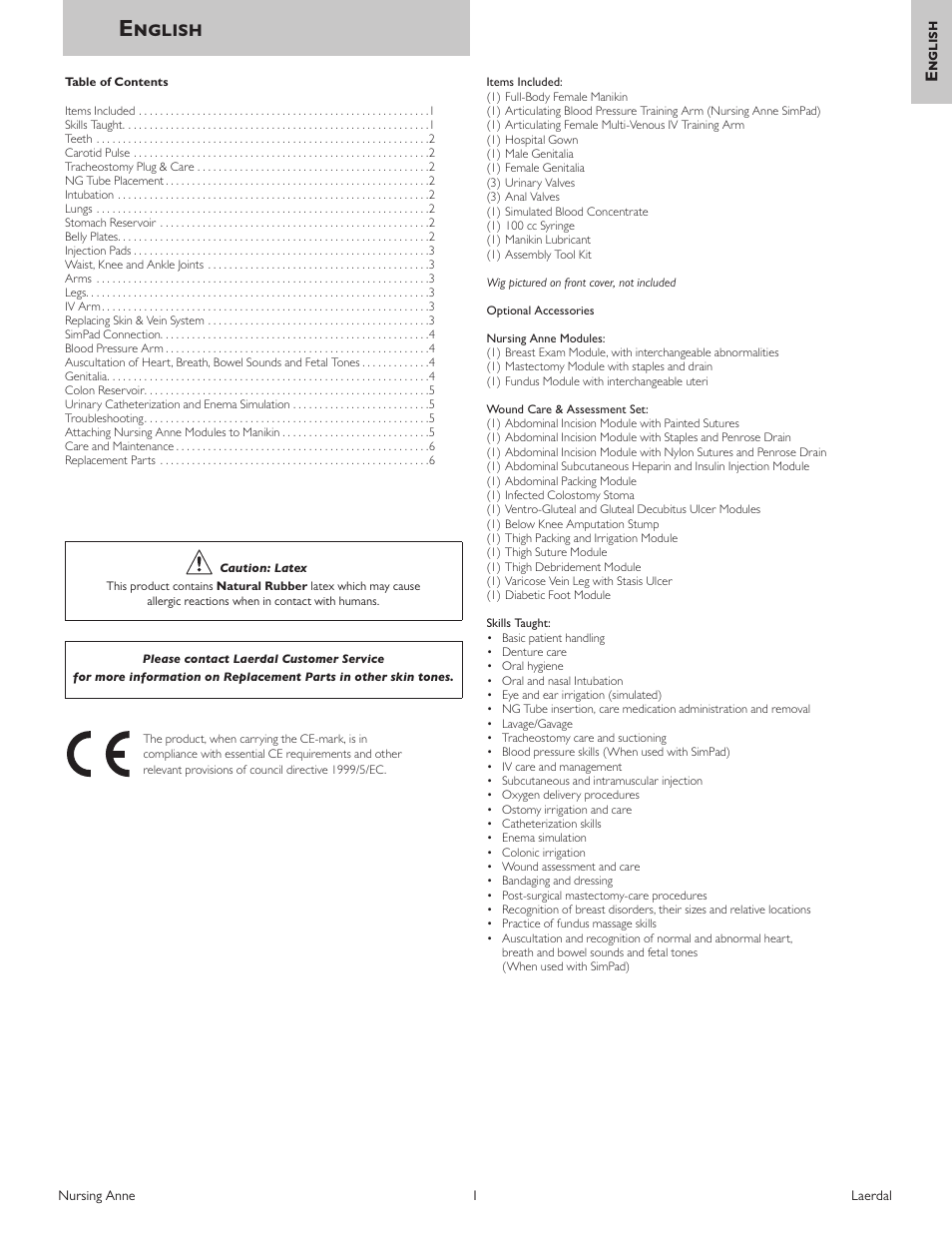English | Laerdal Nursing Anne (SimPad Capable) User Manual | Page 3 / 76
