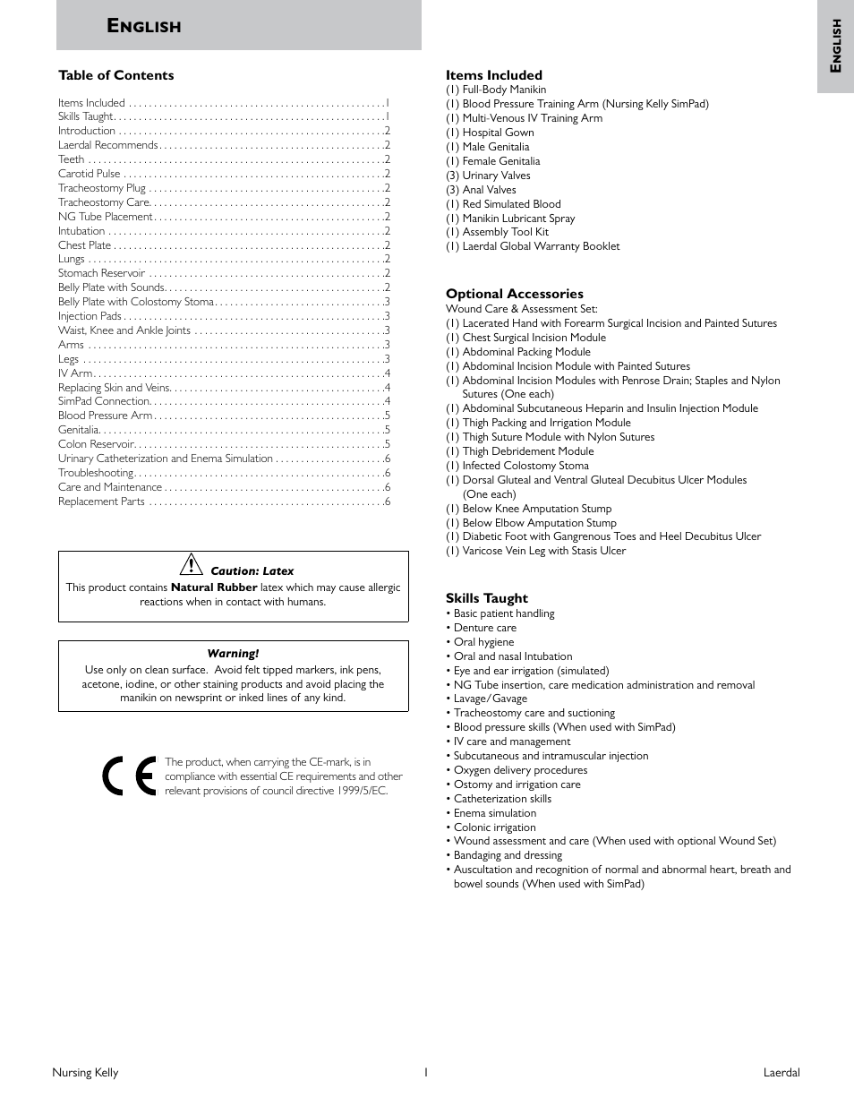 English | Laerdal Nursing Kelly (SimPad Capable) User Manual | Page 3 / 9