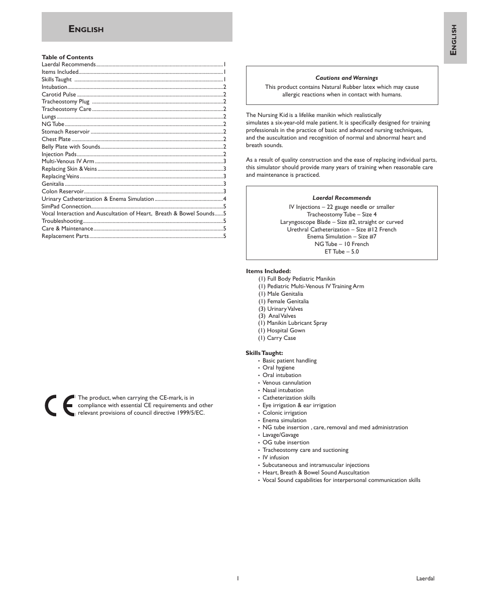 Laerdal Nursing Kid (SimPad Capable) User Manual | Page 2 / 6