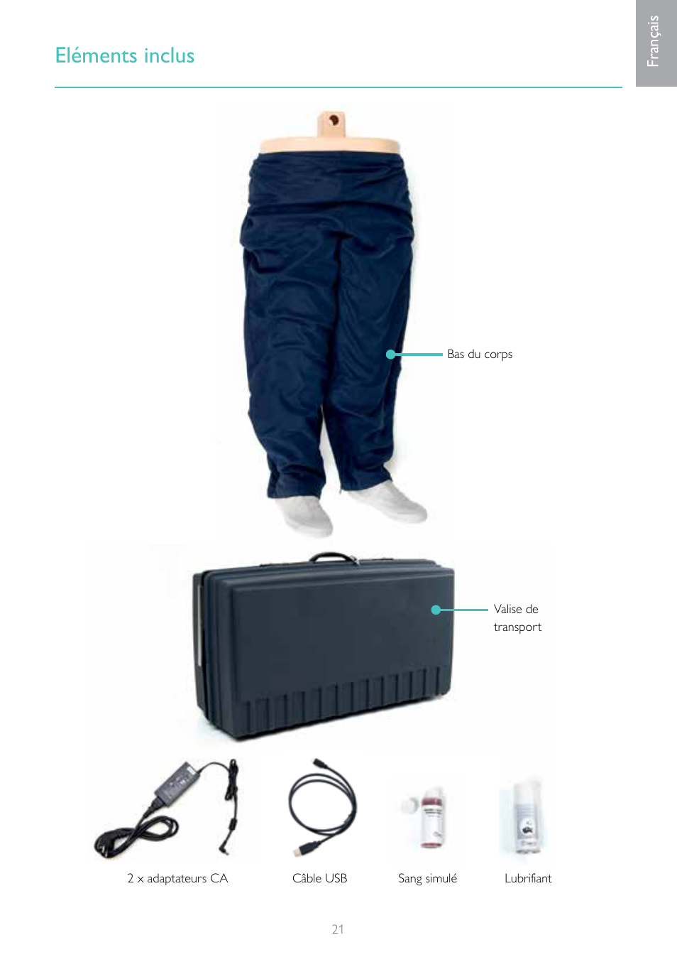 Eléments inclus | Laerdal Resusci Anne Advanced SkillTrainer with SimPad User Manual | Page 21 / 68
