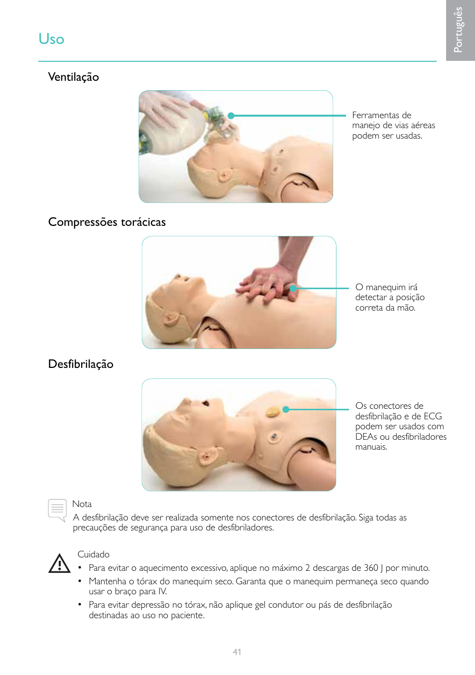 Ventilação compressões torácicas desfibrilação | Laerdal Resusci Anne Advanced SkillTrainer with SimPad User Manual | Page 41 / 68