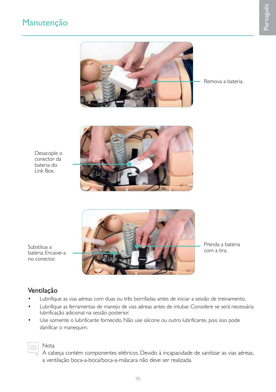 Manutenção, Ventilação | Laerdal Resusci Anne Advanced SkillTrainer with SimPad User Manual | Page 45 / 68