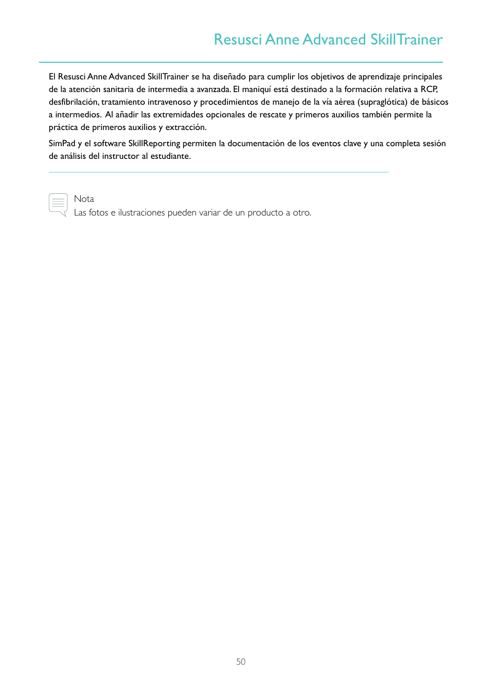 Resusci anne advanced skilltrainer | Laerdal Resusci Anne Advanced SkillTrainer with SimPad User Manual | Page 50 / 68
