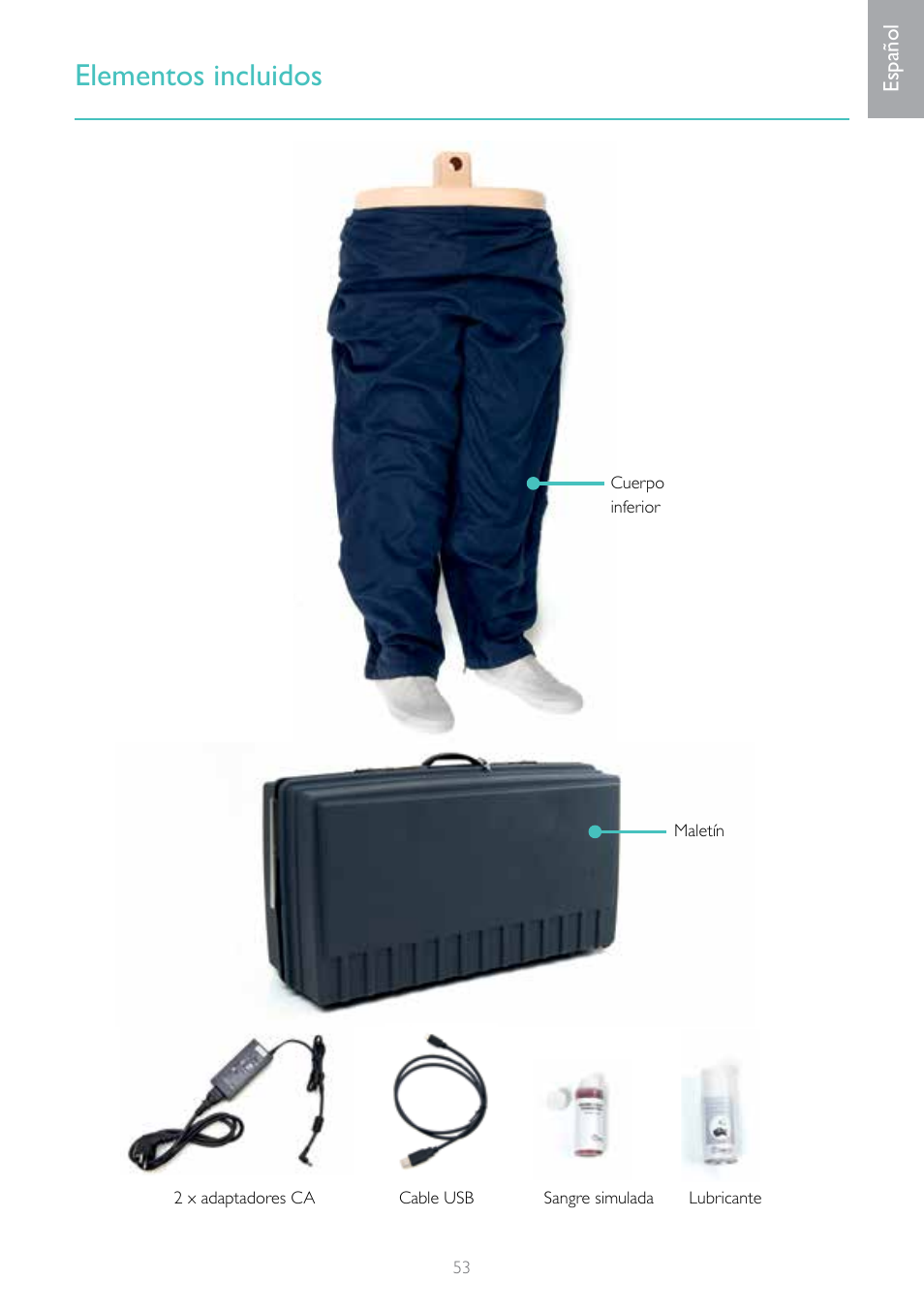 Elementos incluidos | Laerdal Resusci Anne Advanced SkillTrainer with SimPad User Manual | Page 53 / 68