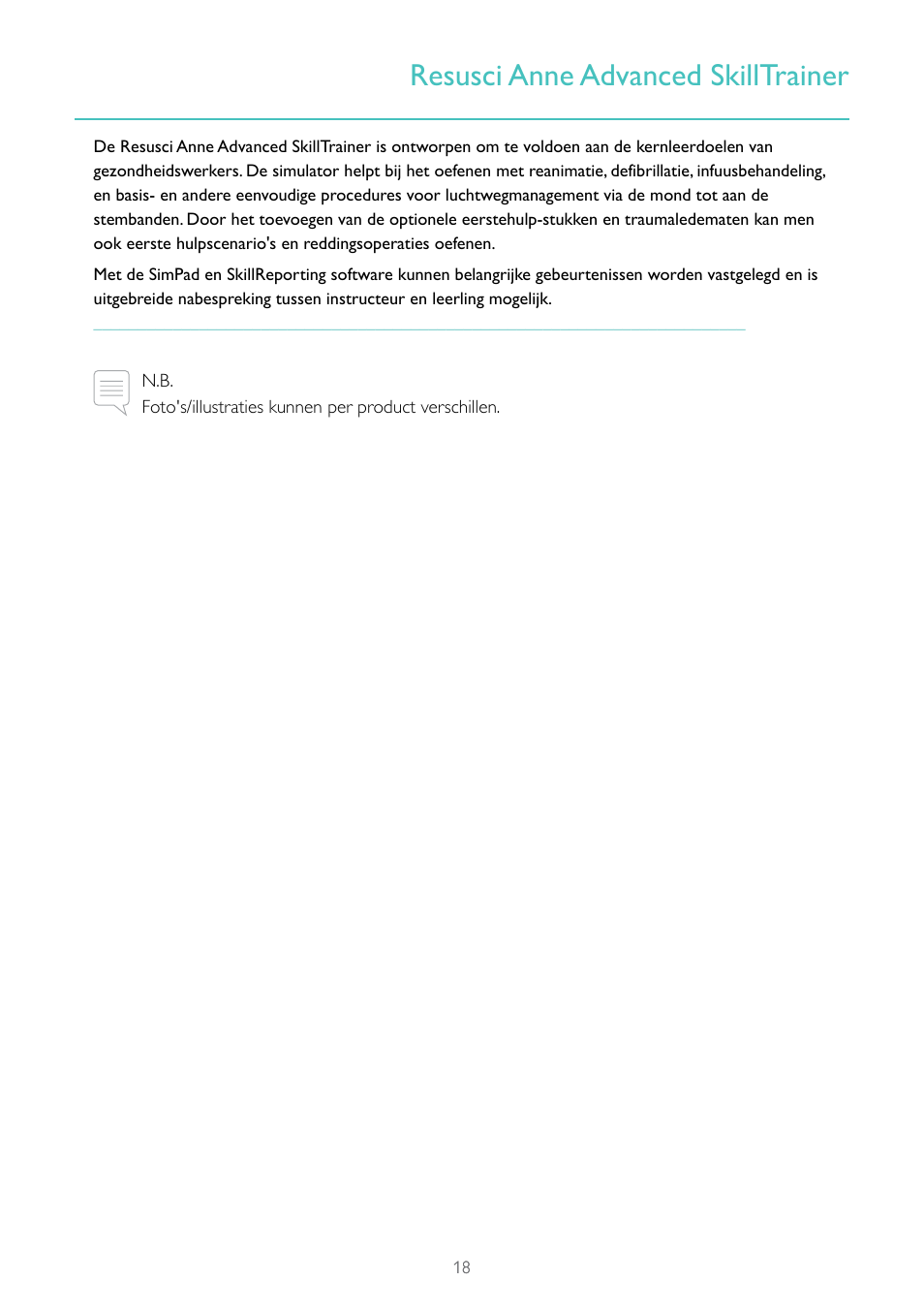 Resusci anne advanced skilltrainer | Laerdal Resusci Anne Advanced SkillTrainer with SimPad User Manual | Page 18 / 100