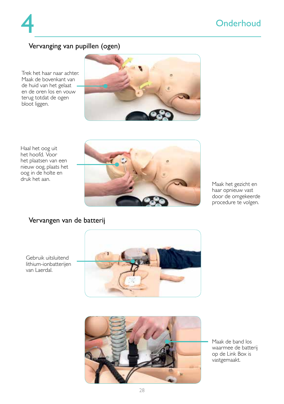 Onderhoud (vervolg), Onderhoud | Laerdal Resusci Anne Advanced SkillTrainer with SimPad User Manual | Page 28 / 100