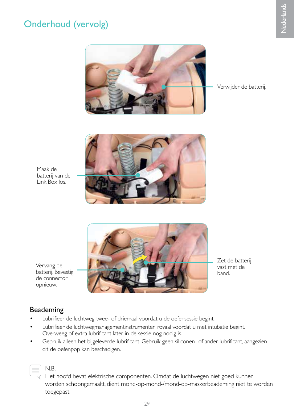 Onderhoud (vervolg), Beademing | Laerdal Resusci Anne Advanced SkillTrainer with SimPad User Manual | Page 29 / 100