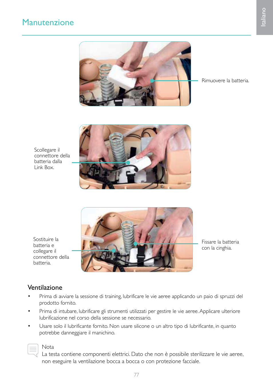 Manutenzione, Ventilazione | Laerdal Resusci Anne Advanced SkillTrainer with SimPad User Manual | Page 77 / 100