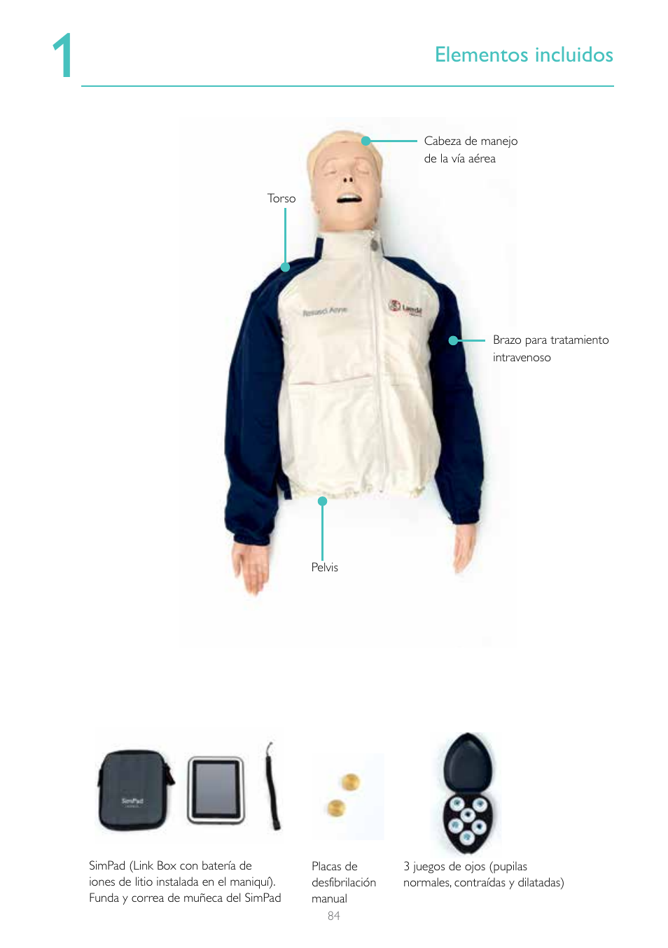 Elementos incluidos | Laerdal Resusci Anne Advanced SkillTrainer with SimPad User Manual | Page 84 / 100