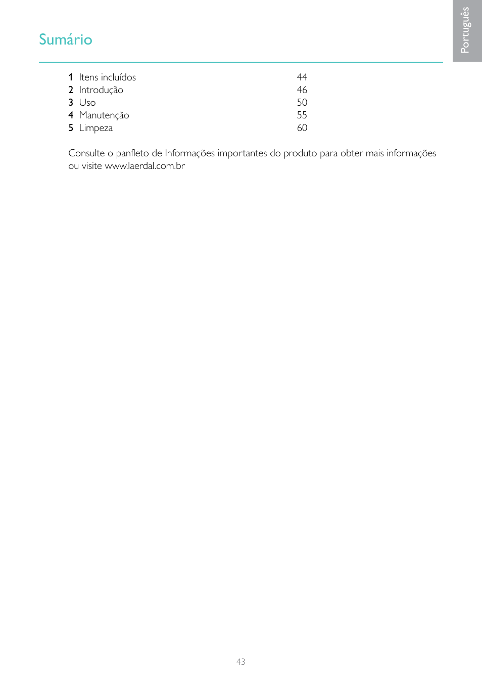 Sumário | Laerdal Resusci Anne Simulator User Manual | Page 43 / 84