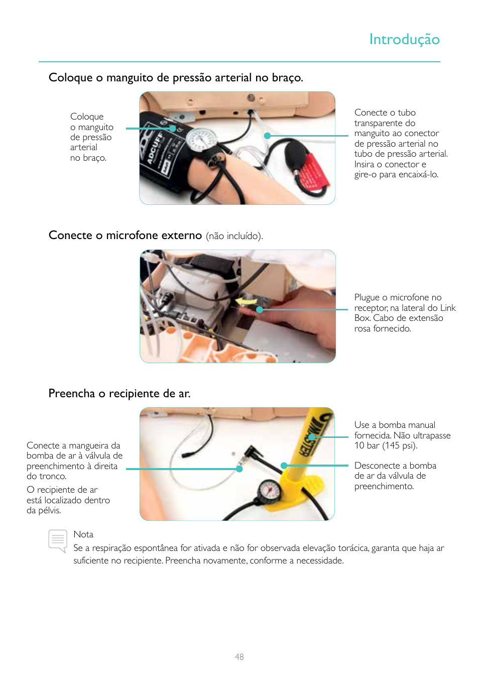 Introdução, Preencha o recipiente de ar | Laerdal Resusci Anne Simulator User Manual | Page 48 / 84