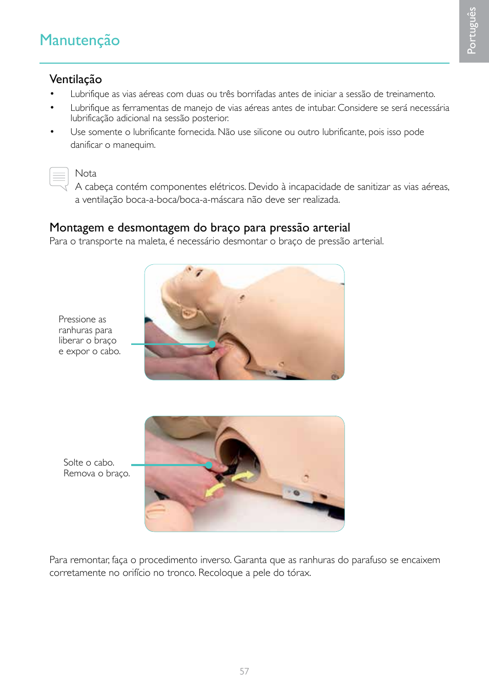 Manutenção | Laerdal Resusci Anne Simulator User Manual | Page 57 / 84