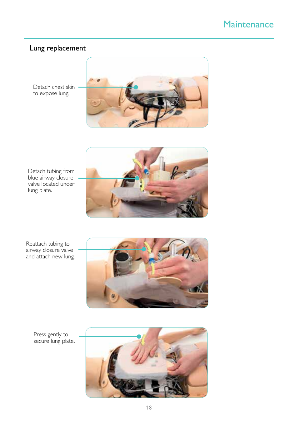 Maintenance, Lung replacement | Laerdal Resusci Anne Simulator User Manual | Page 18 / 104