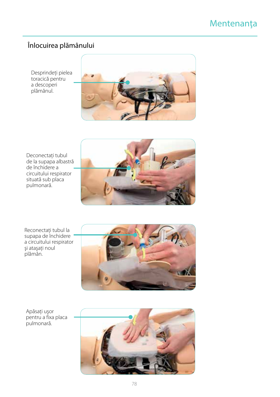 Mentenanţa, Înlocuirea plămânului | Laerdal Resusci Anne Simulator User Manual | Page 78 / 104