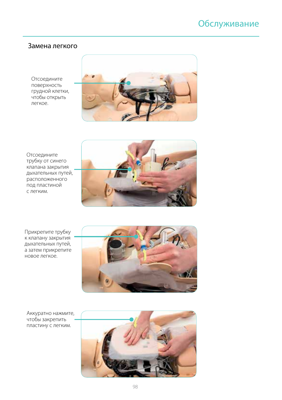 Обслуживание, Замена легкого | Laerdal Resusci Anne Simulator User Manual | Page 98 / 104