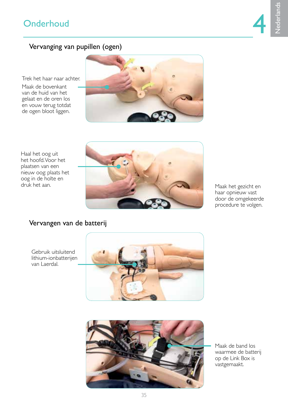 Onderhoud (vervolg), Onderhoud | Laerdal Resusci Anne Simulator User Manual | Page 35 / 124