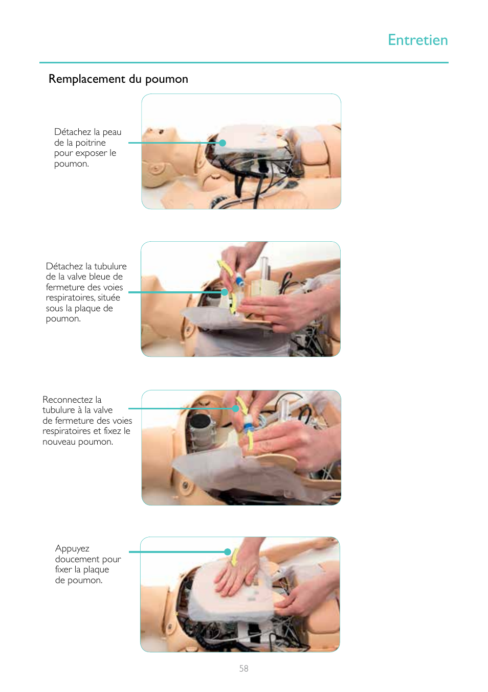 Entretien, Remplacement du poumon | Laerdal Resusci Anne Simulator User Manual | Page 58 / 124