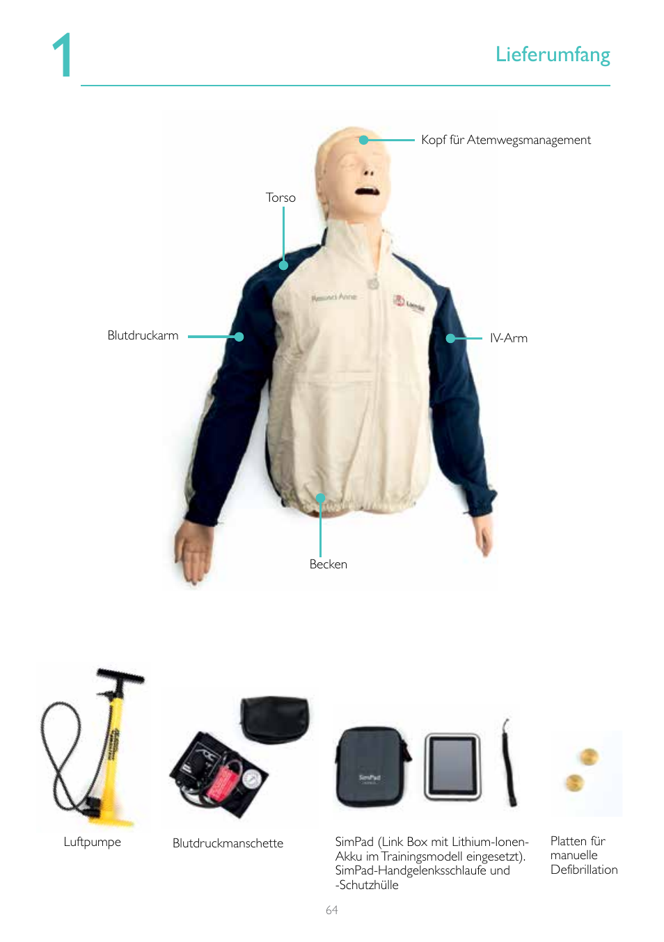 Lieferumfang | Laerdal Resusci Anne Simulator User Manual | Page 64 / 124