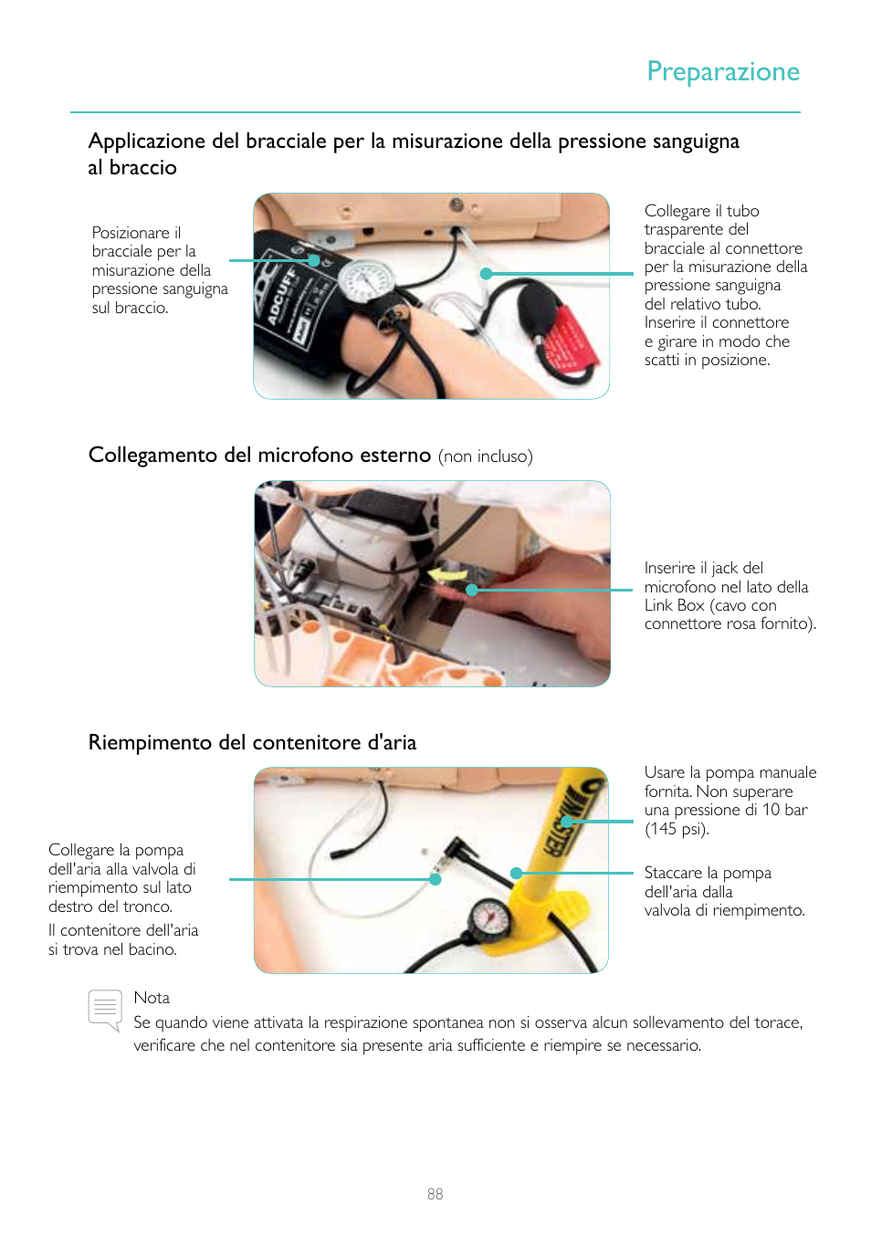 Preparazione, Riempimento del contenitore d'aria | Laerdal Resusci Anne Simulator User Manual | Page 88 / 124