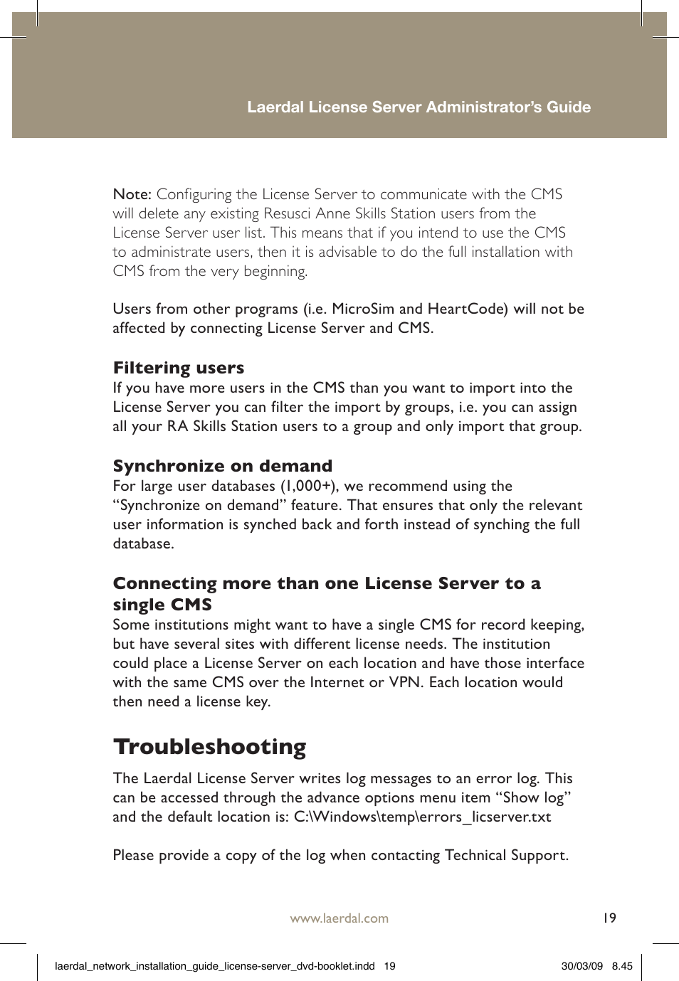 Troubleshooting | Laerdal Resusci Anne Skills Station Standard User Manual | Page 19 / 24