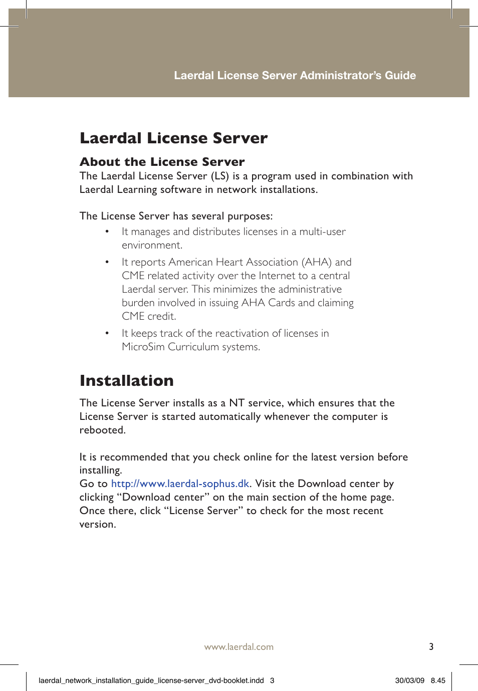 Laerdal license server, Installation | Laerdal Resusci Anne Skills Station Standard User Manual | Page 3 / 24