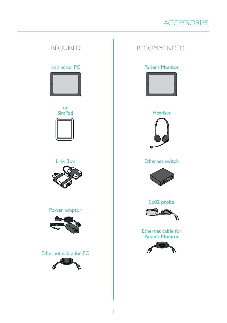Accessories, Required recommended | Laerdal SimJunior Advanced User Manual | Page 5 / 12