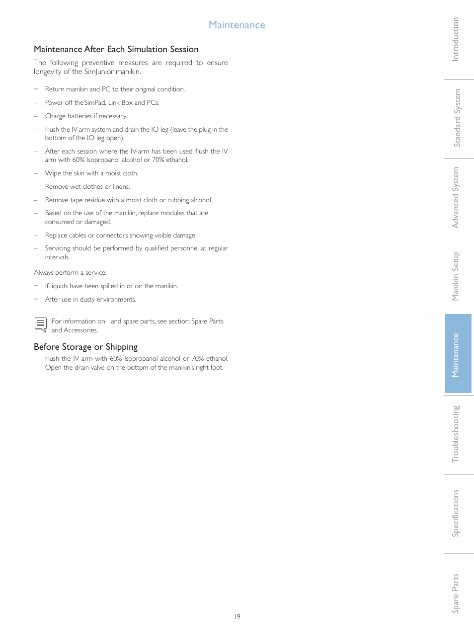 Maintenance | Laerdal SimJunior Standard User Manual | Page 21 / 34