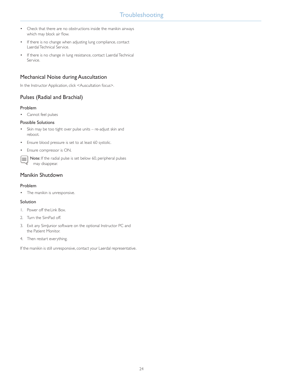 Troubleshooting | Laerdal SimJunior Standard User Manual | Page 26 / 34