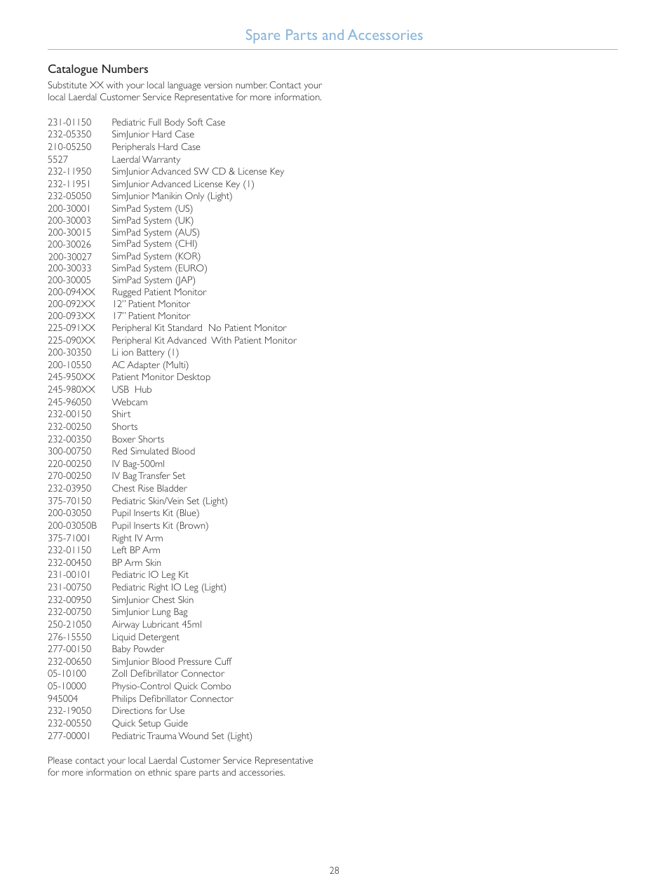Spare parts and accessories | Laerdal SimJunior Standard User Manual | Page 30 / 34
