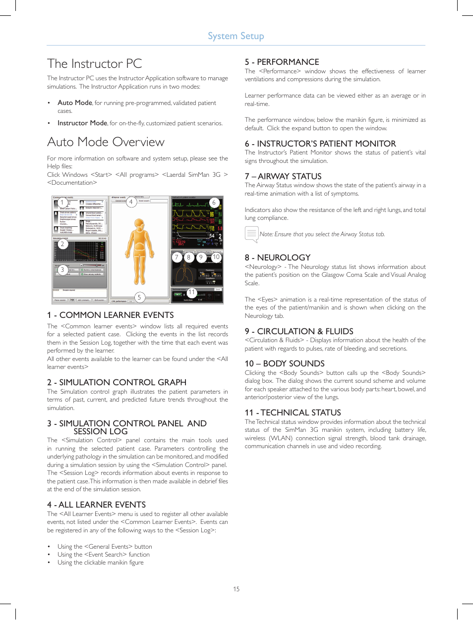 The instructor pc, Auto mode overview, System setup | Laerdal SimMan 3G Mystic User Manual | Page 18 / 64