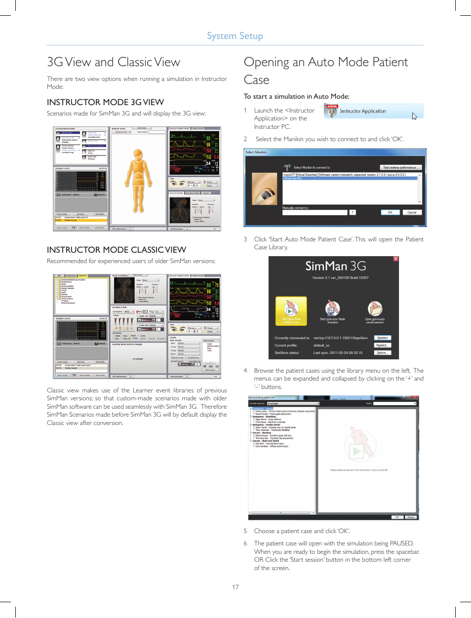 3g view and classic view, Opening an auto mode patient case | Laerdal SimMan 3G Mystic User Manual | Page 20 / 64