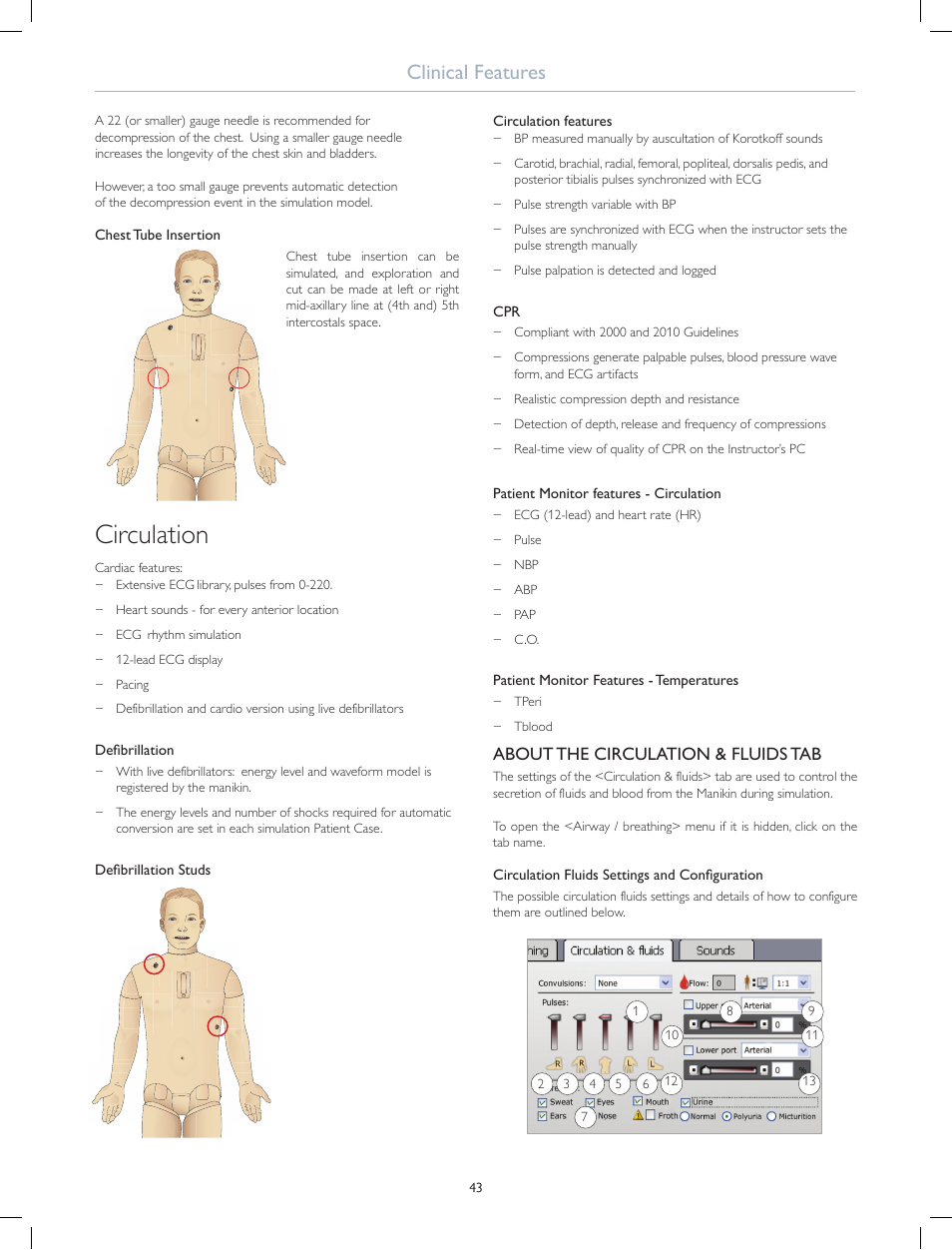 Circulation, Clinical features | Laerdal SimMan 3G Mystic User Manual | Page 46 / 64