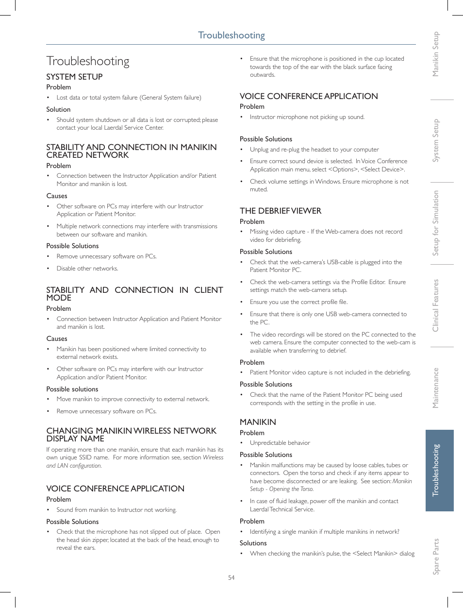 Troubleshooting | Laerdal SimMan 3G Mystic User Manual | Page 57 / 64