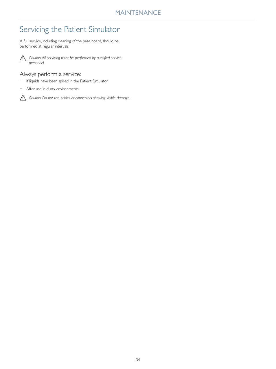 Servicing the patient simulator, Maintenance | Laerdal SimMan Essential User Manual | Page 34 / 40