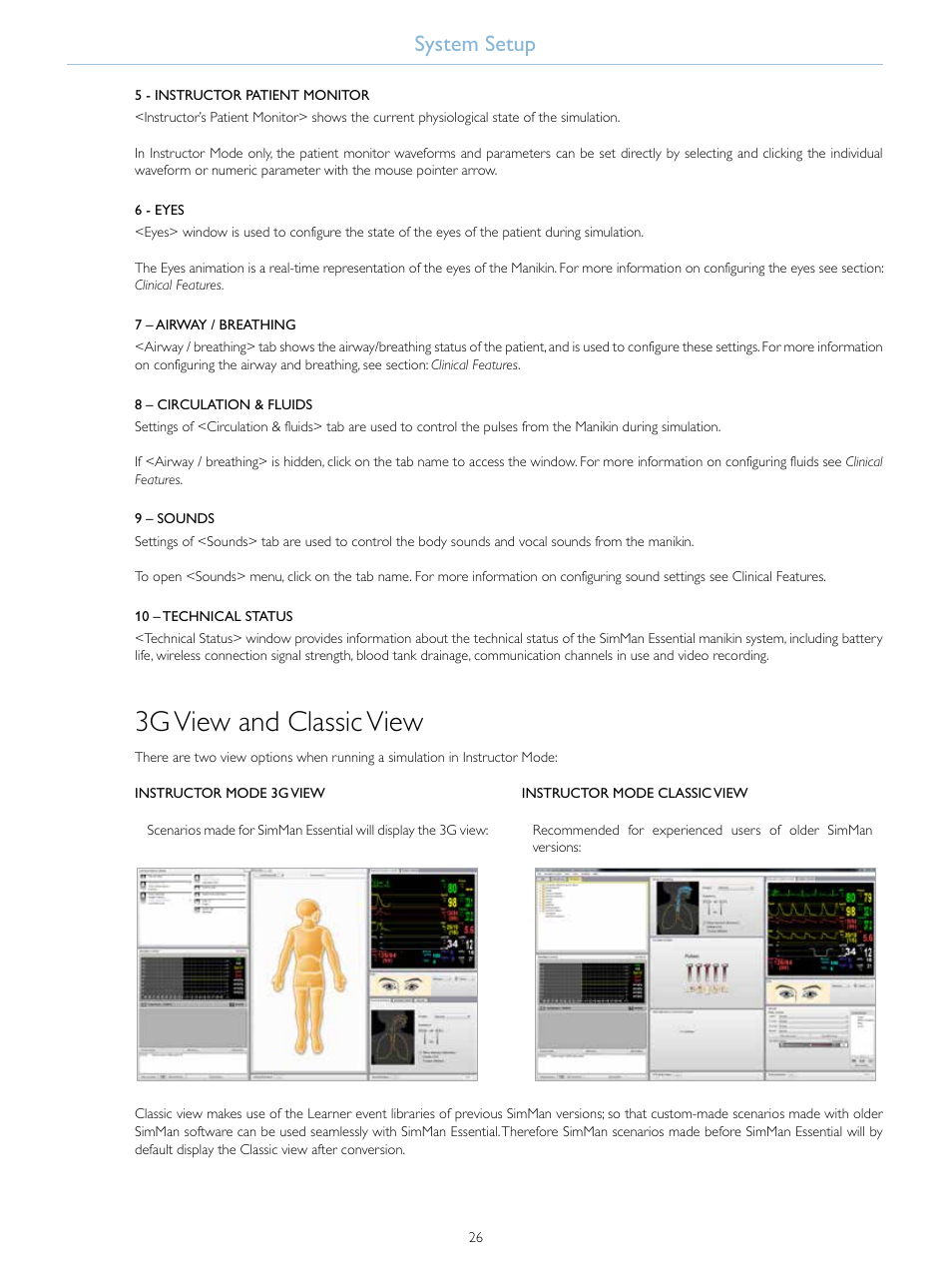 3g view and classic view, System setup | Laerdal SimMan Essential User Manual | Page 26 / 76