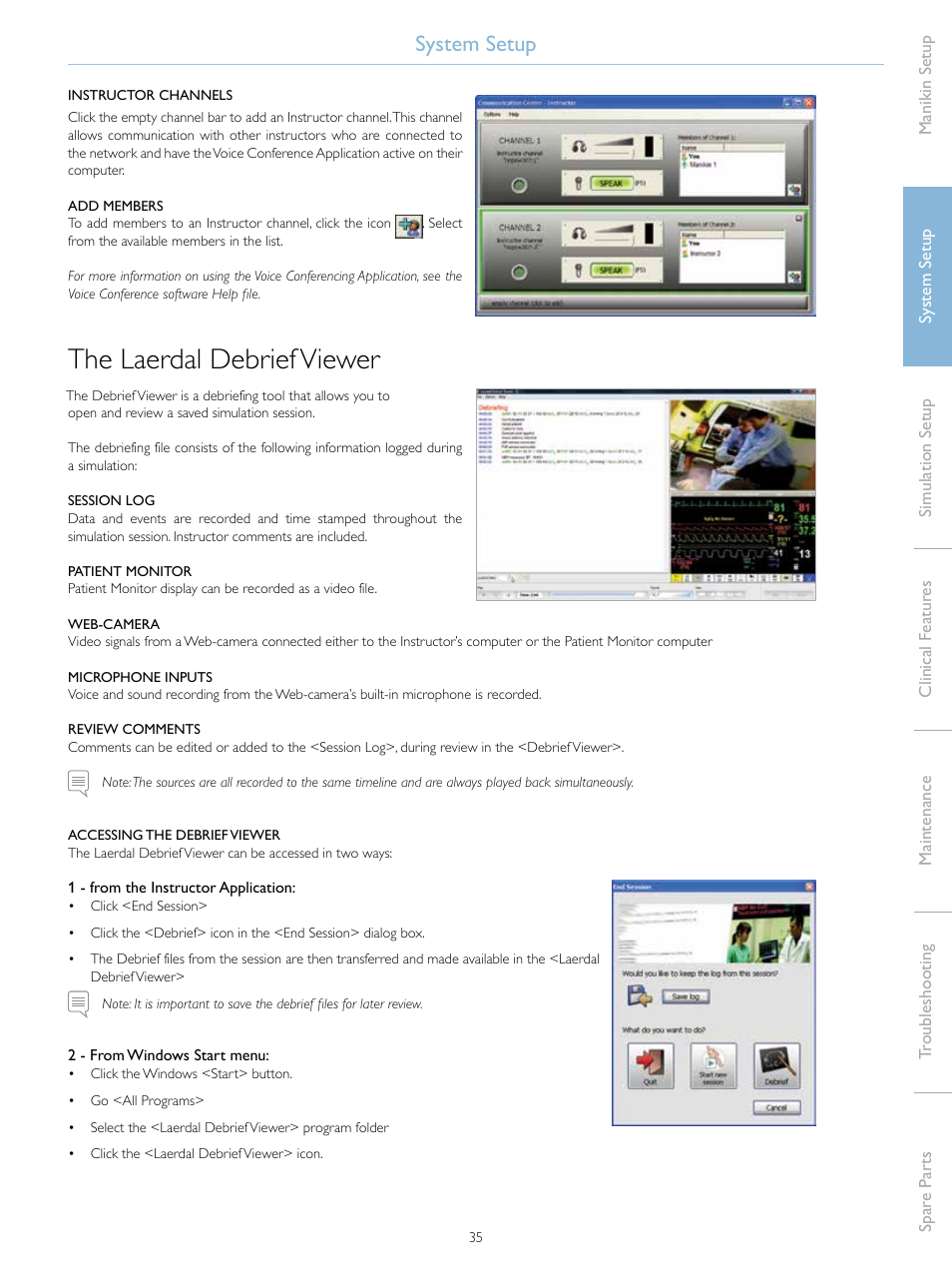The laerdal debrief viewer, System setup | Laerdal SimMan Essential User Manual | Page 35 / 76