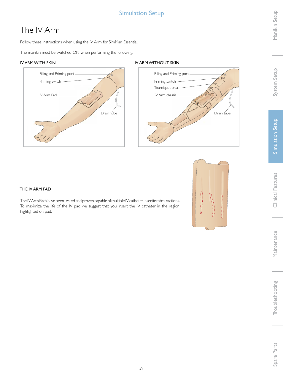 The iv arm, Simulation setup | Laerdal SimMan Essential User Manual | Page 39 / 76