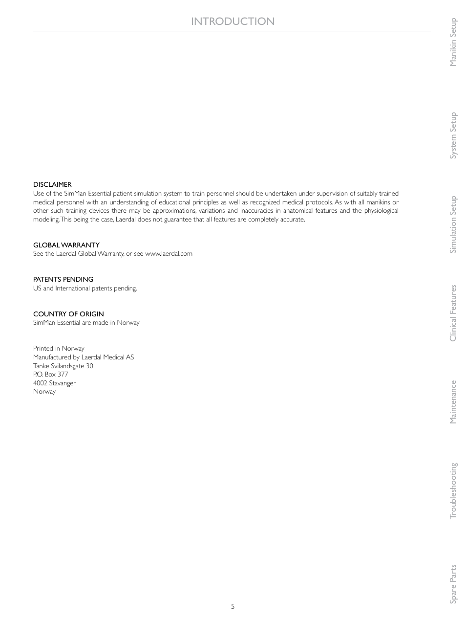 Introduction | Laerdal SimMan Essential User Manual | Page 5 / 76