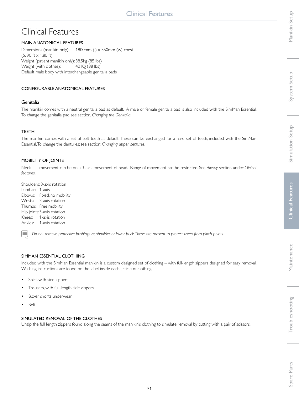 Clinical features | Laerdal SimMan Essential User Manual | Page 51 / 76