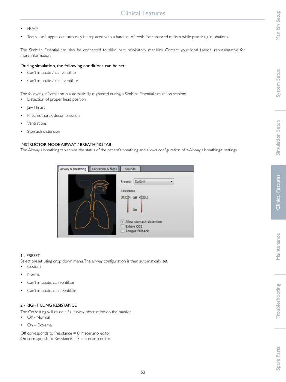 Clinical features | Laerdal SimMan Essential User Manual | Page 53 / 76