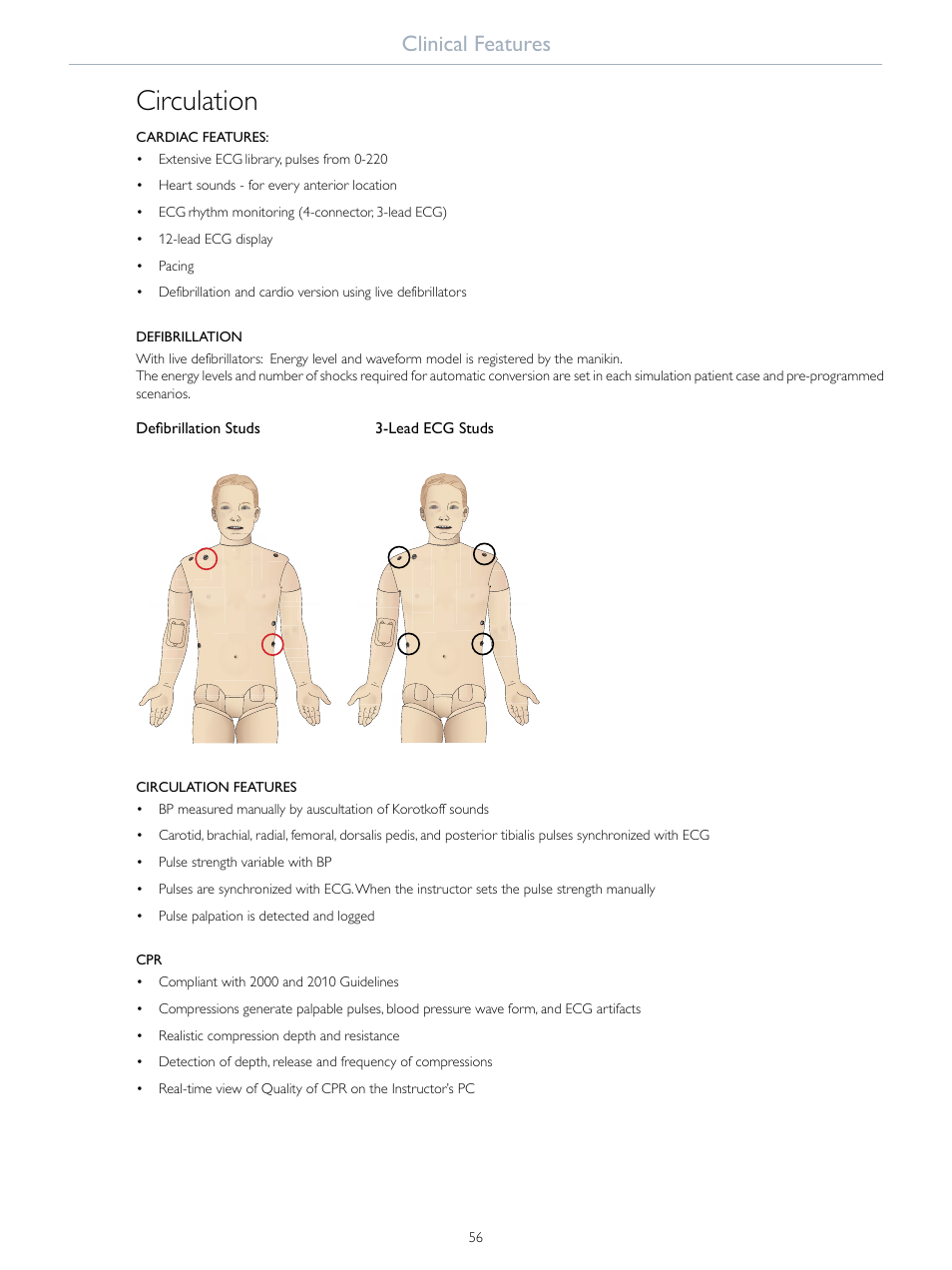 Circulation, Clinical features | Laerdal SimMan Essential User Manual | Page 56 / 76