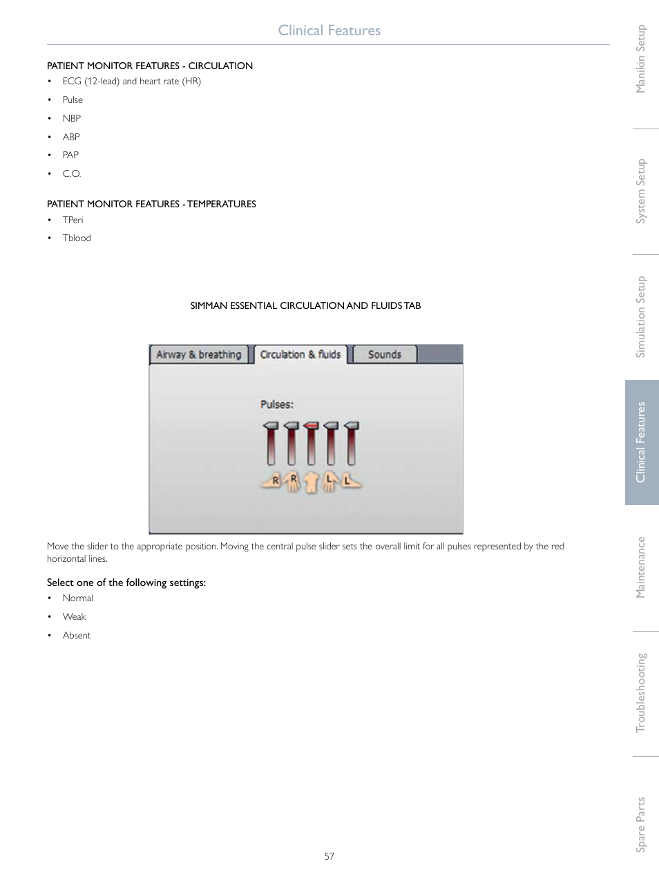 Clinical features | Laerdal SimMan Essential User Manual | Page 57 / 76