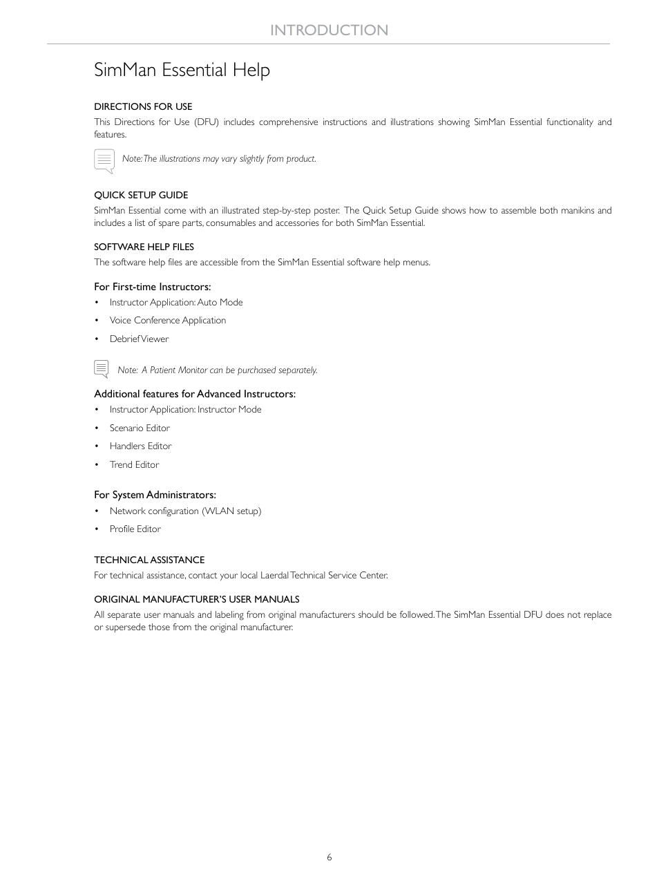 Simman essential help, Introduction | Laerdal SimMan Essential User Manual | Page 6 / 76